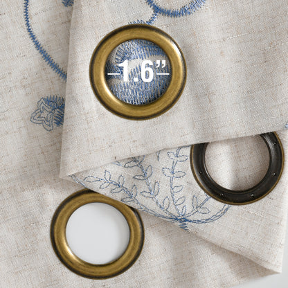 Curtainking Linen Curtains Floral Embroidery Farmhouse Light Filtering Grommet Curtain Panels 2 Pcs