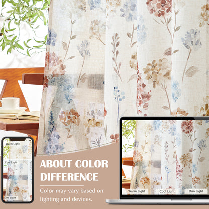 CURTAINKING Farmhouse Linen Curtains for Living Room Bedroom Floral Patterned Light Filtering Linen Blend Curtain Burlap Effect Drape Window Treatments 2 Panels