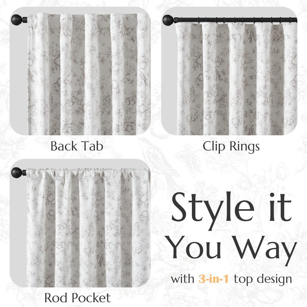 CURTAINKING Blackout Curtains Printed Floral French Farmhouse Curtains for Bedroom Living Room Back Tab Thermal Insulated Window Drapes 2 Panels