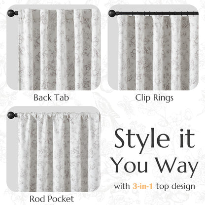 CURTAINKING Blackout Curtains Printed Floral French Farmhouse Curtains for Bedroom Living Room Back Tab Thermal Insulated Window Drapes 2 Panels