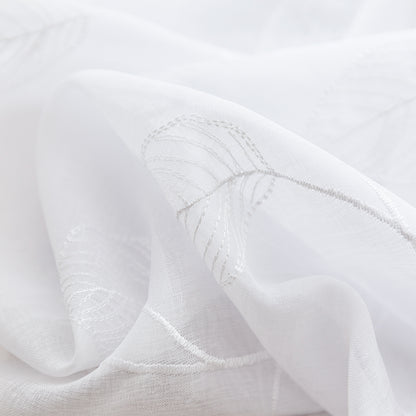 Curtainking White Sheer Curtains for Living Room Embroidered Leaf Window Curtains light Filtering Drapes Rod Pocket 2 Panels