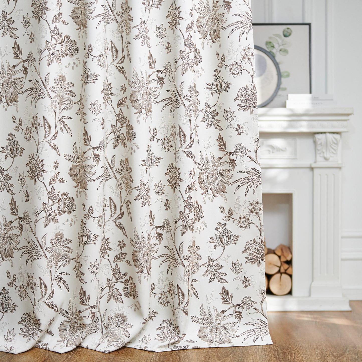 Curtainking Luxury Look Farmhouse Floral Print Rod Pocket Blackout Curtains 2 Panels