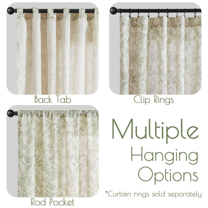 Curtainking Floral Curtains Linen Farmhouse Curtains for Living Room Country Curtains Back Tab Semi Sheer Curtains Light Filtering 2 Panels