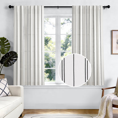 TOPICK White Curtains Striped Curtains for Living Room Bedroom Modern Pinstriped Light Filtering Back Tab Rod Pocket 2 Panels