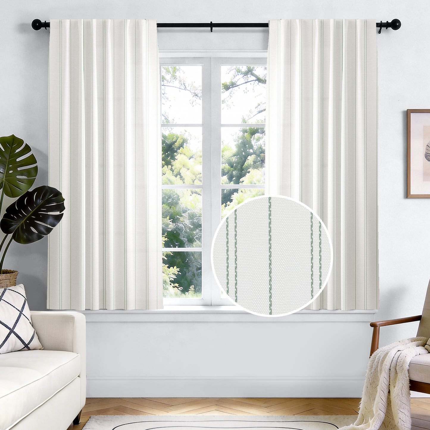 TOPICK White Curtains Striped Curtains for Living Room Bedroom Modern Pinstriped Light Filtering Back Tab Rod Pocket 2 Panels