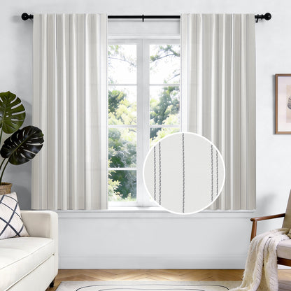 TOPICK White Curtains Striped Curtains for Living Room Bedroom Modern Pinstriped Light Filtering Back Tab Rod Pocket 2 Panels