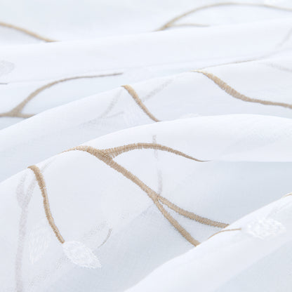 Curtainking Sheer Curtains Floral Embroidery Drapes Voile Light Filtering Window Curtain Set for Living Room Bedroom Grommet 2 Panels