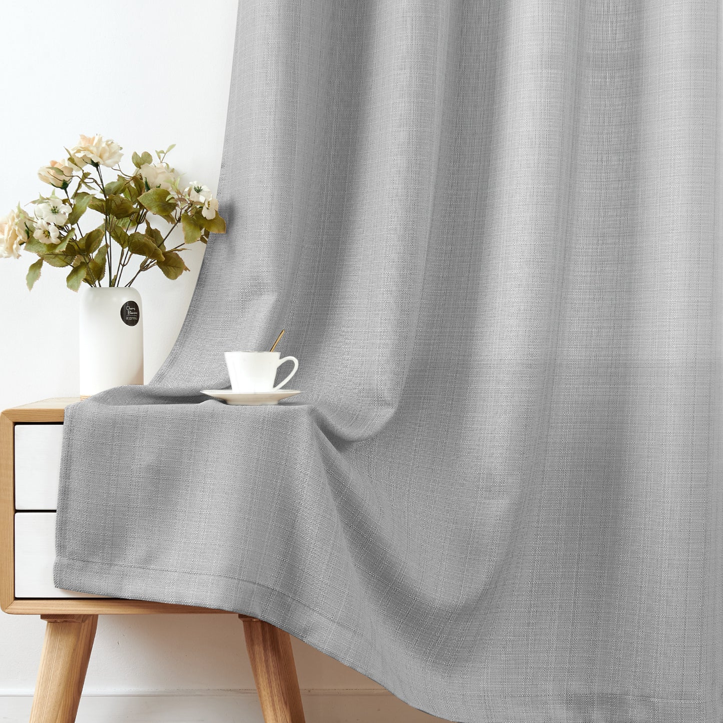 2 Pack Linen Textured Curtains Bedroom Living Room Window Curtain Set Light Filtering Drapes Grommet Top 2 Panels