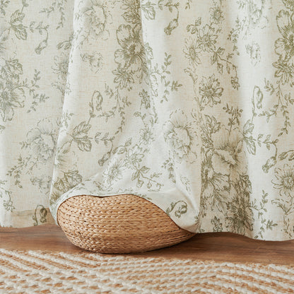 CURTAINKING Linen Curtains Floral Curtains for Living Room Curtains Rod Pocket Back Tab Farmhouse Peony Flower Patterned Drapes Bedroom Window Curtain Set 2 Panels
