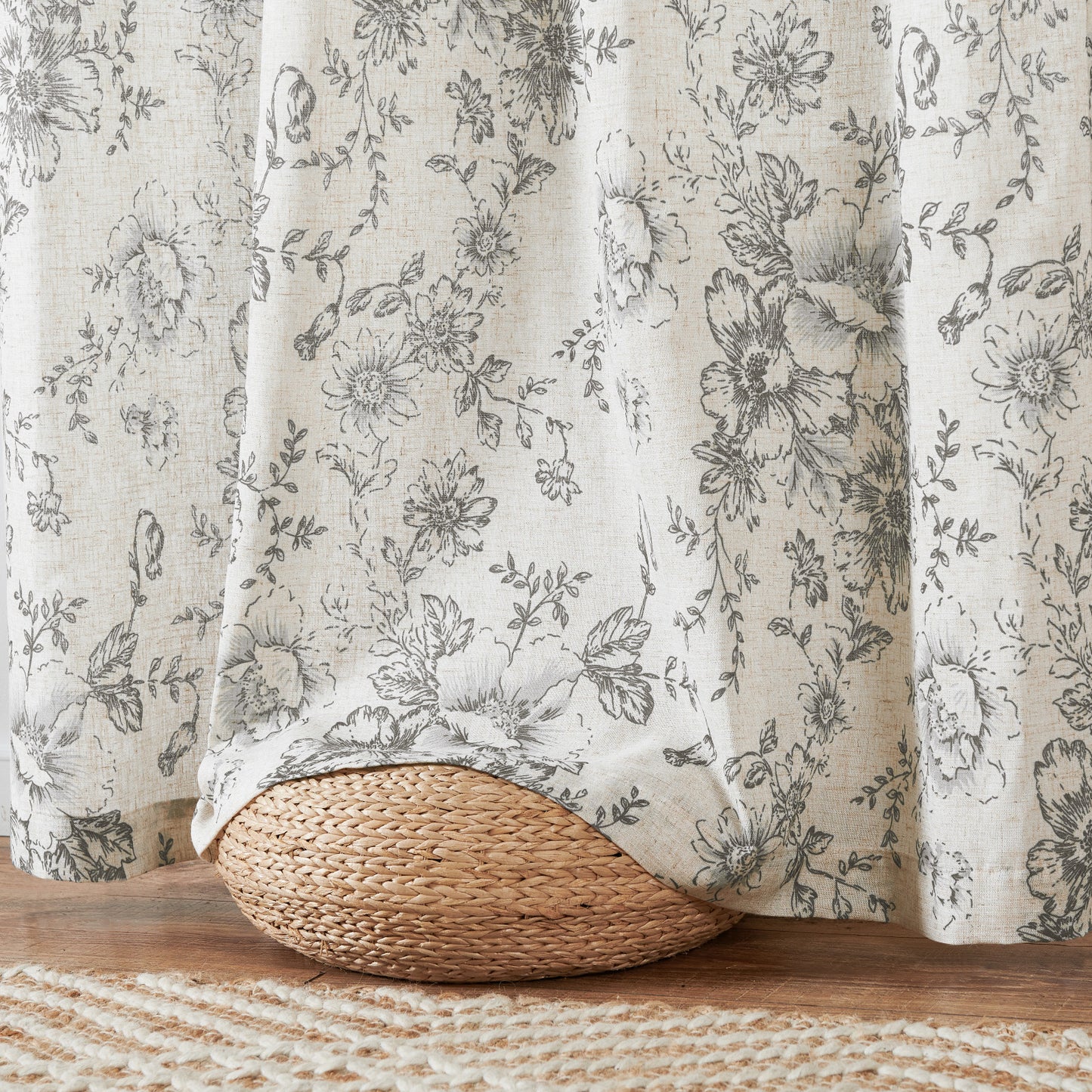 CURTAINKING Linen Curtains Floral Curtains for Living Room Curtains Rod Pocket Back Tab Farmhouse Peony Flower Patterned Drapes Bedroom Window Curtain Set 2 Panels