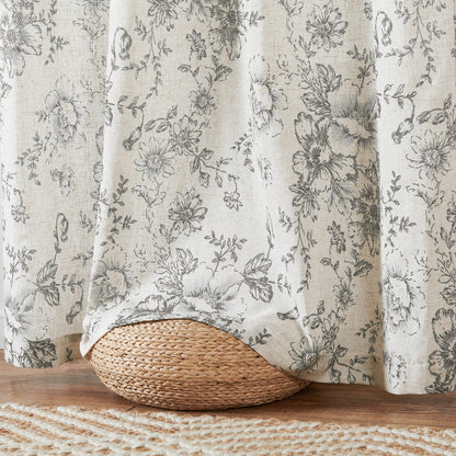 CURTAINKING Linen Curtains Floral Curtains for Living Room Curtains Rod Pocket Back Tab Farmhouse Peony Flower Patterned Drapes Bedroom Window Curtain Set 2 Panels