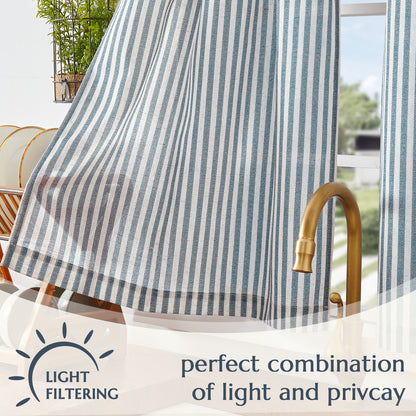 Curtainking Striped Kitchen Curtain Linen Cafe Curtains Semi-Sheer Rustic Farmhouse Tier Curtains Rod Pocket 2 Panels