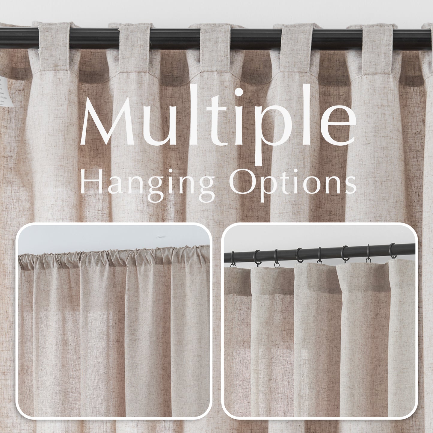 Curtainking Back Tab Curtains Light Filtering Curtains Living Room Bedroom Drapes Rod Pocket Linen Farmhouse Curtains Pack of 2