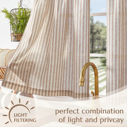 Curtainking Striped Kitchen Curtain Linen Cafe Curtains Semi-Sheer Rustic Farmhouse Tier Curtains Rod Pocket 2 Panels