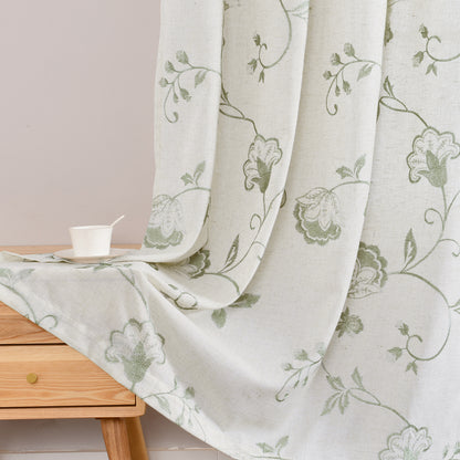 Curtainking Linen Curtains Floral Embroidery Farmhouse Light Filtering Grommet Curtain Panels 2 Pcs