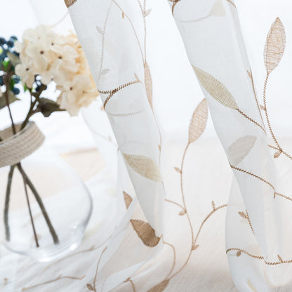 Curtainking Sheer Curtains Embroidered Leaf Window Curtains for Living Room Grommet Top 2 Panels Voile Drapes for Bedroom