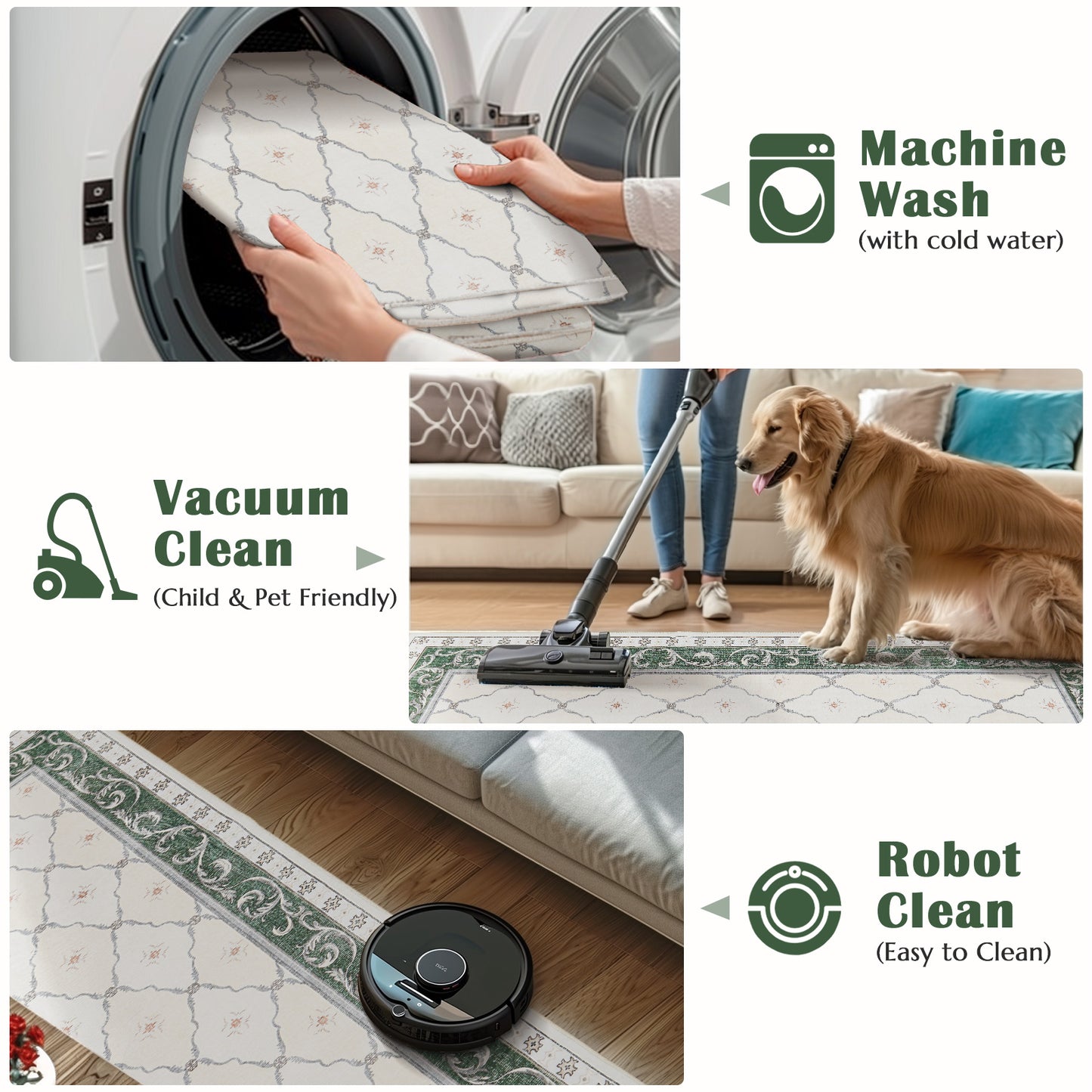 RUGKING Area Rug Multi Color Vintage Doormat Kitchen Floor Cover Indoor Soft Floral Mat Retro Accent Rug Bathroom Living Room Bedroom Office