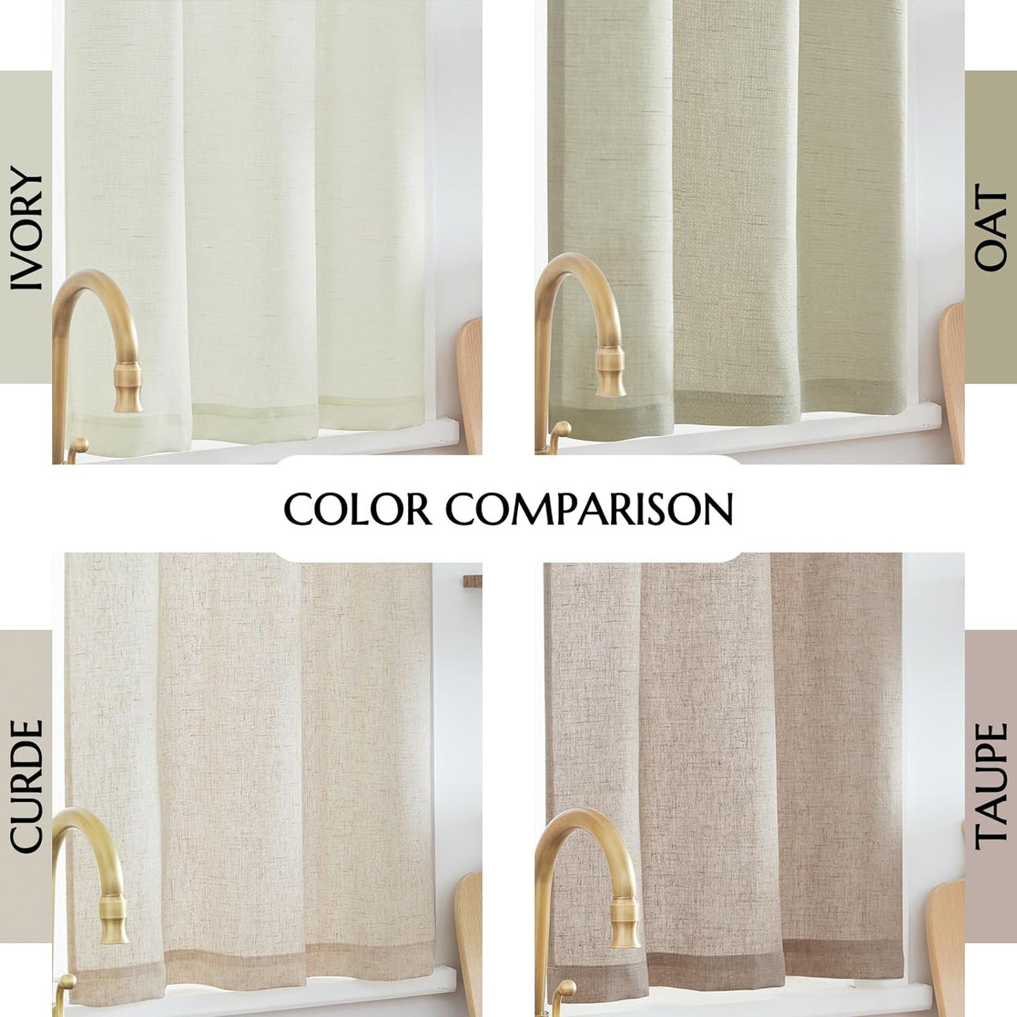 Curtainking Kitchen Curtains and Farmhouse Linen Semi Sheer Cafe Curtains 3-Piece Rod Pocket
