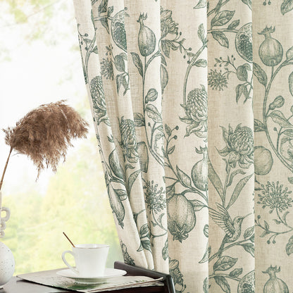 CURTAINKING Linen Curtains Floral Curtains for Living Room French Curtains Back Tab Light Filtering Toile Print Farmhouse Bedroom Curtains Window Curtain Set 2 Panels