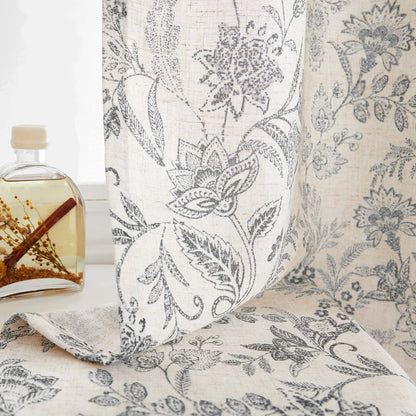 Curtainking Floral Curtains Linen Farmhouse Curtains for Living Room Country Curtains Grommet Top Semi Sheer Curtains Light Filtering 2 Panels