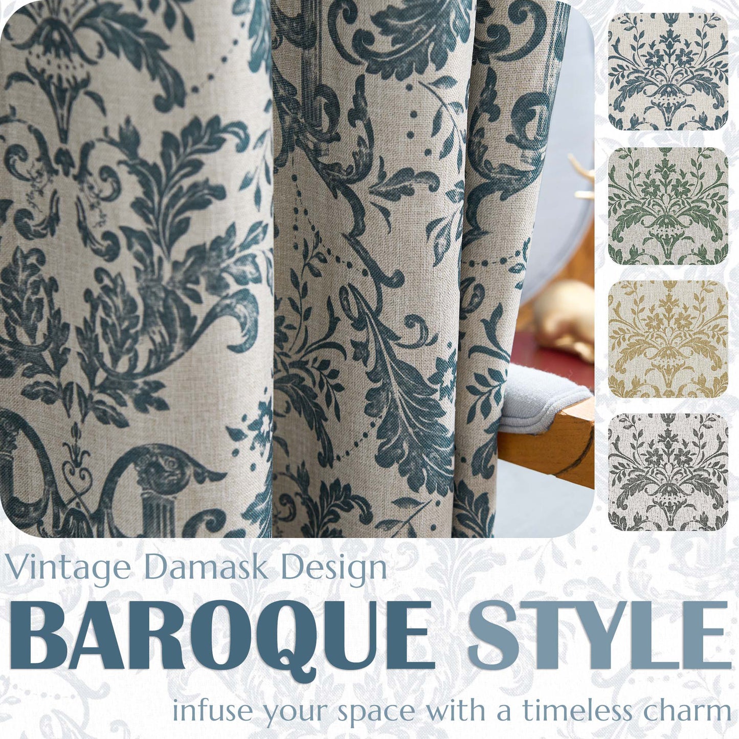 Curtainking Blackout Curtains for Bedroom Thermal Curtains Floral Patterned Living Room Vintage Country Curtain