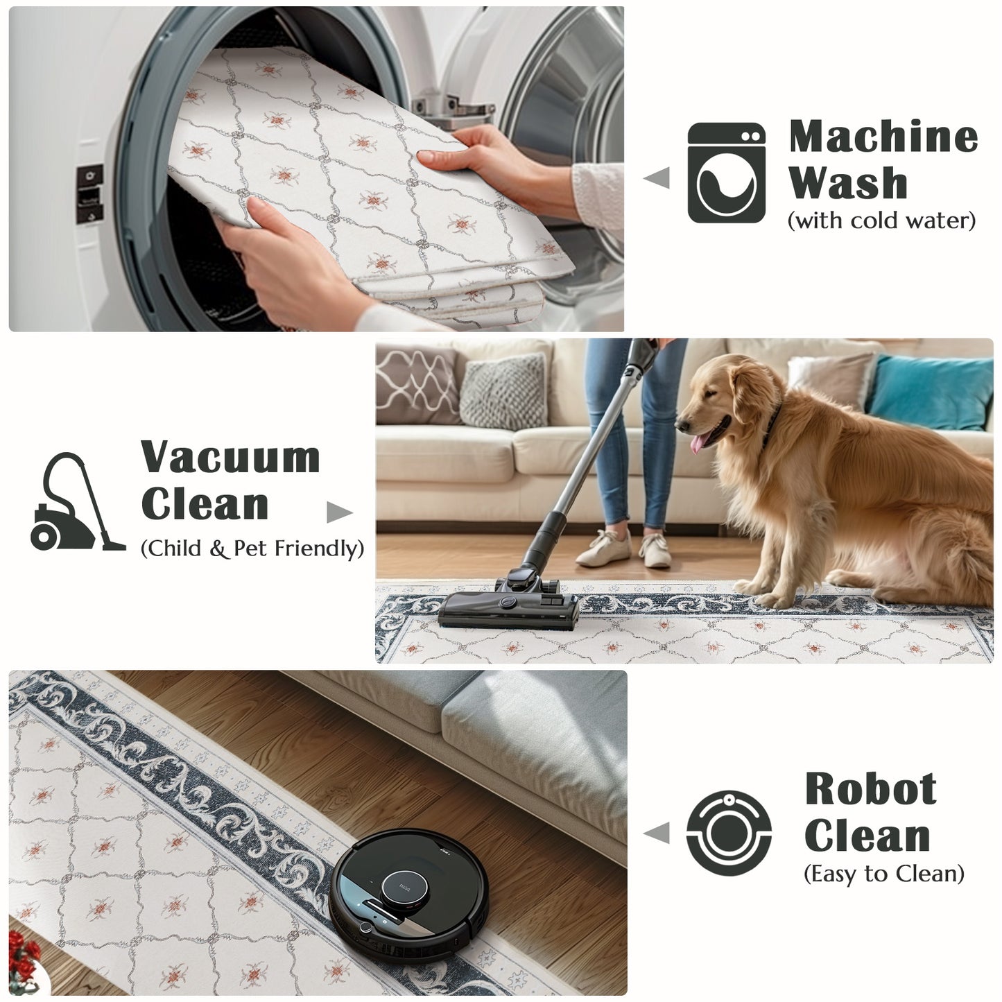 RUGKING Area Rug Multi Color Vintage Doormat Kitchen Floor Cover Indoor Soft Floral Mat Retro Accent Rug Bathroom Living Room Bedroom Office