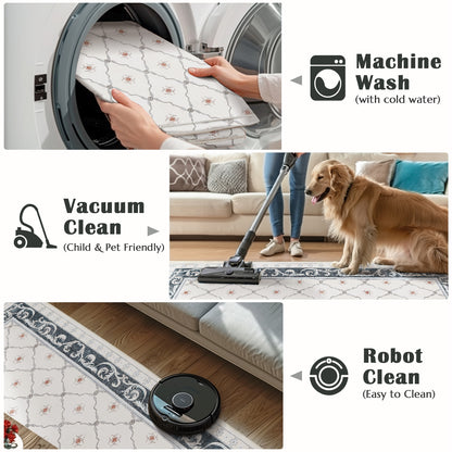 RUGKING Area Rug Multi Color Vintage Doormat Kitchen Floor Cover Indoor Soft Floral Mat Retro Accent Rug Bathroom Living Room Bedroom Office