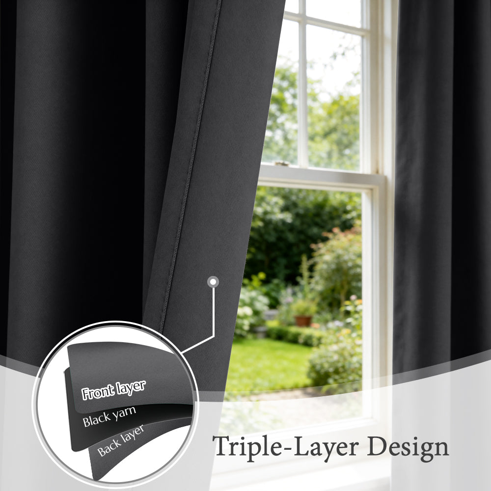TOPICK Blackout Curtains Solid Grommet Drapes for Kitchen Bedroom Living Room 2 Panels