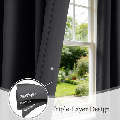 TOPICK Blackout Curtains Solid Grommet Drapes for Kitchen Bedroom Living Room 2 Panels