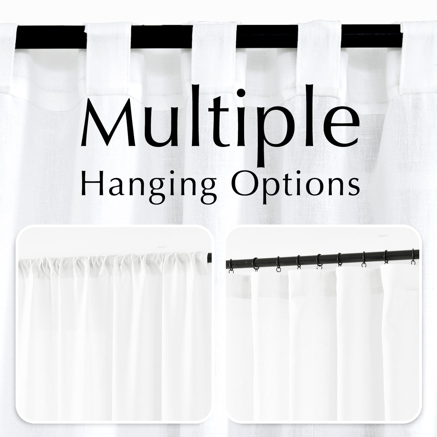 Curtainking Back Tab Curtains Light Filtering Curtains Living Room Bedroom Drapes Rod Pocket Linen Farmhouse Curtains Pack of 2