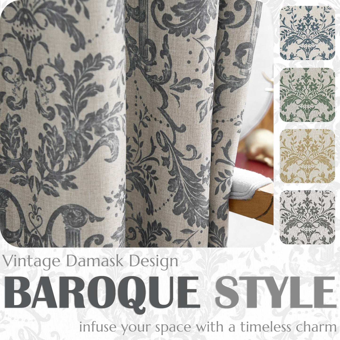 Curtainking Blackout Curtains for Bedroom Thermal Curtains Floral Patterned Living Room Vintage Country Curtain