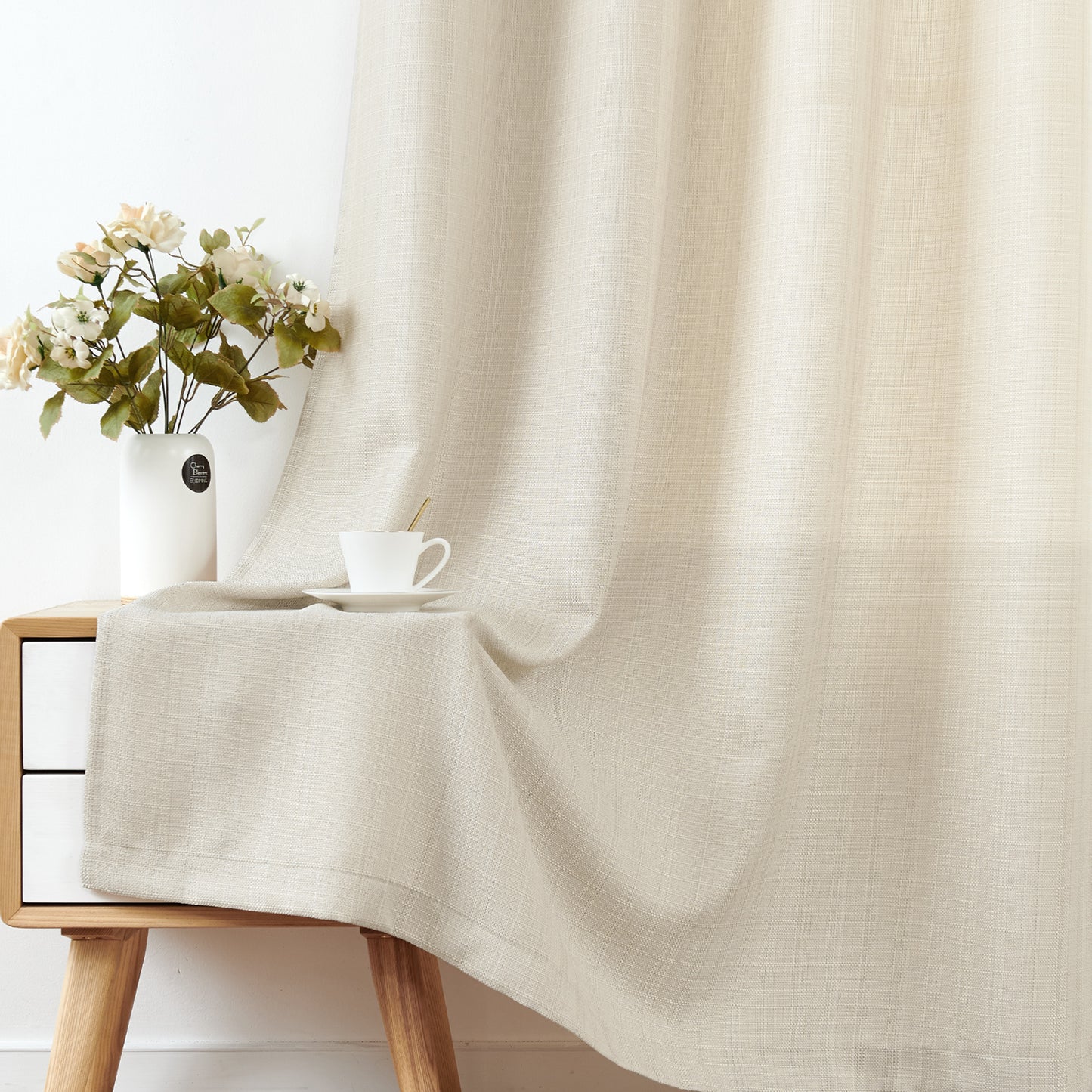 2 Pack Linen Textured Curtains Bedroom Living Room Window Curtain Set Light Filtering Drapes Grommet Top 2 Panels