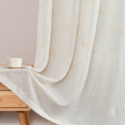 Curtainking Linen Curtains Floral Embroidery Farmhouse Light Filtering Grommet Curtain Panels 2 Pcs