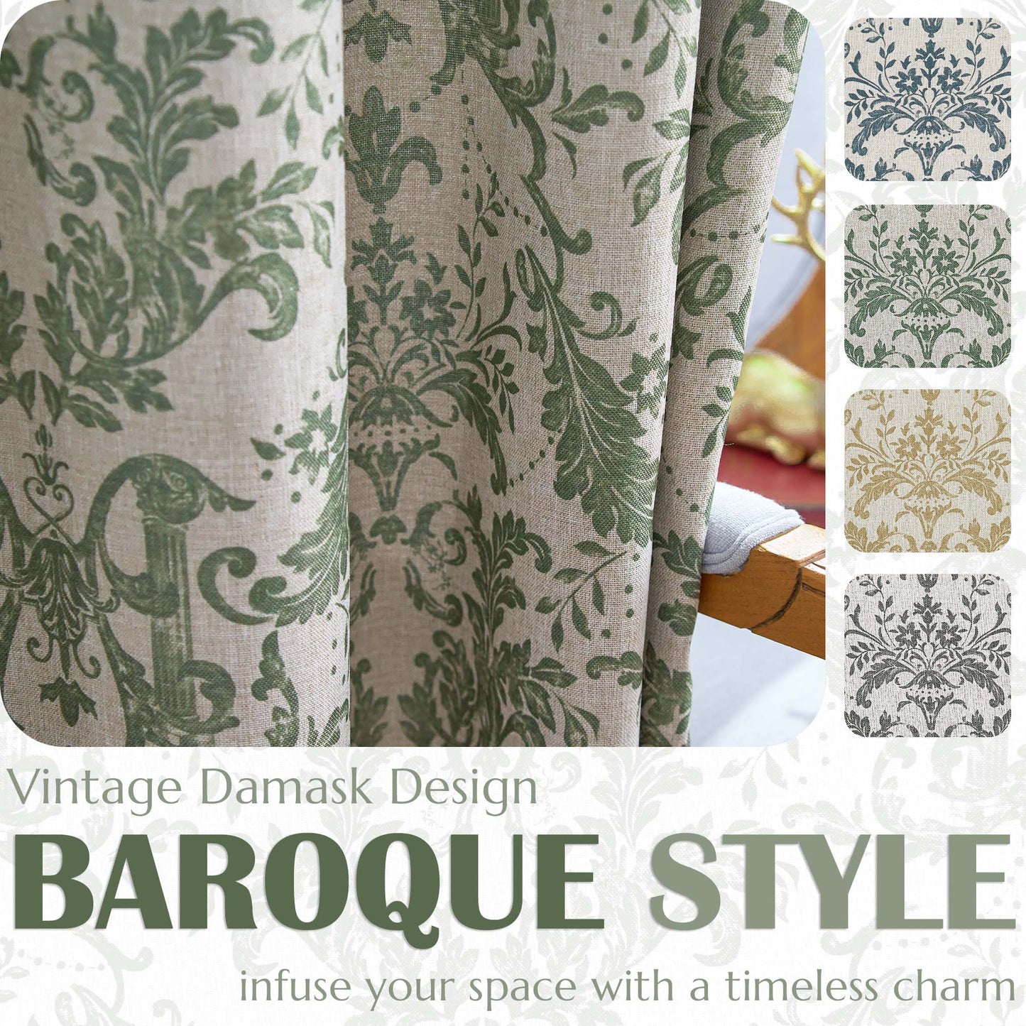 Curtainking Blackout Curtains for Bedroom Thermal Curtains Floral Patterned Living Room Vintage Country Curtain