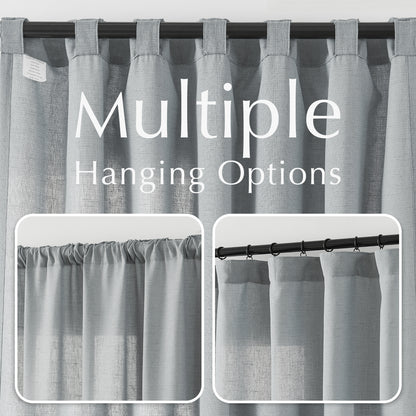 Curtainking Back Tab Curtains Light Filtering Curtains Living Room Bedroom Drapes Rod Pocket Linen Farmhouse Curtains Pack of 2