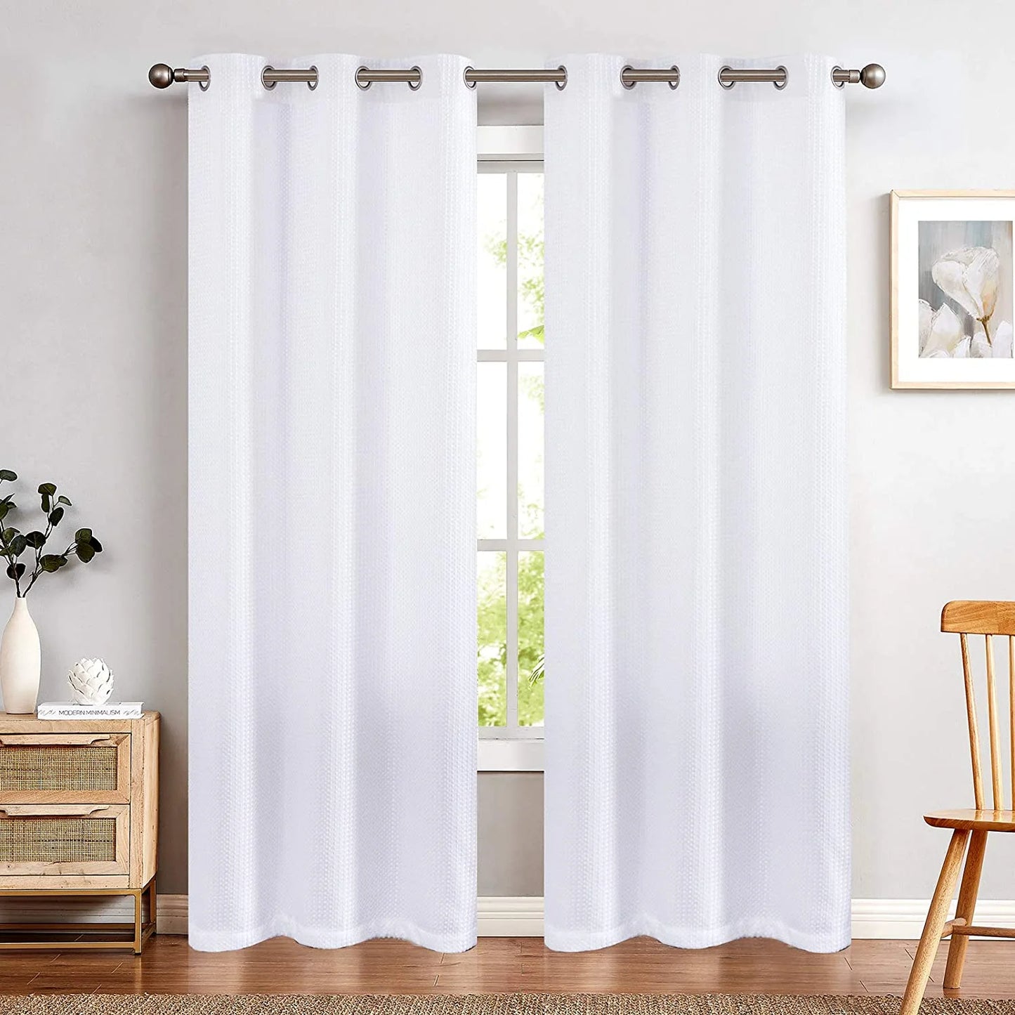 Curtainking Waffle Weave Textured Curtains Farmhouse Light Filtering Drapes for Living Room Bedroom Grommet Window Curtain 2 Panels