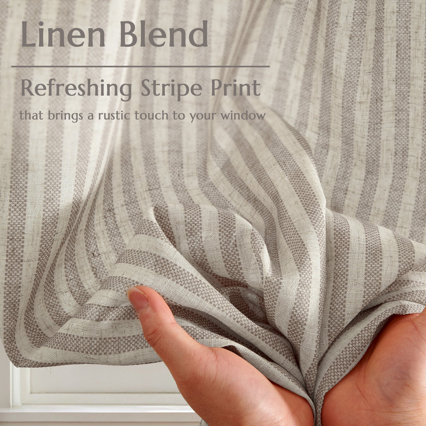 Curtainking Striped Kitchen Curtain Linen Cafe Curtains Semi-Sheer Rustic Farmhouse Tier Curtains Rod Pocket 2 Panels