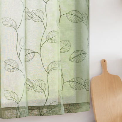 Curtainking Kitchen Curtains Leaf Embroidered Sheer Kitchen Windows Small Cafe Curtains Rod Pocket 2 Panels