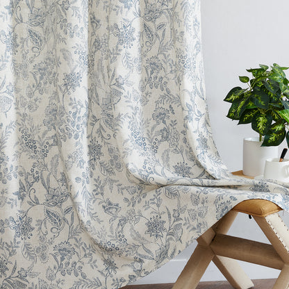 Curtainking Floral Curtains Linen Farmhouse Curtains for Living Room Country Curtains Grommet Top Semi Sheer Curtains Light Filtering 2 Panels
