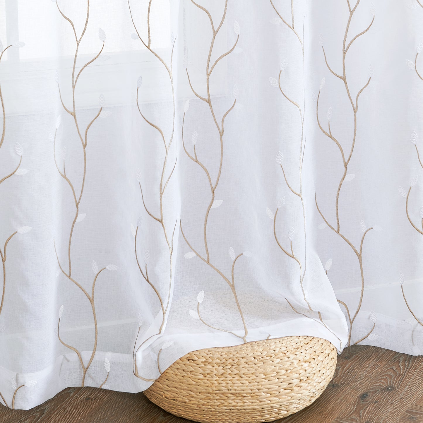 Curtainking Sheer Curtains Floral Embroidery Drapes Voile Light Filtering Window Curtain Set for Living Room Bedroom Grommet 2 Panels