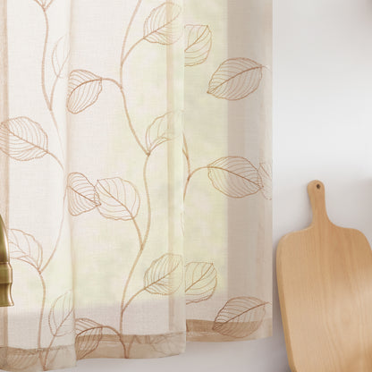 Curtainking Kitchen Curtains Leaf Embroidered Sheer Kitchen Windows Small Cafe Curtains Rod Pocket 2 Panels