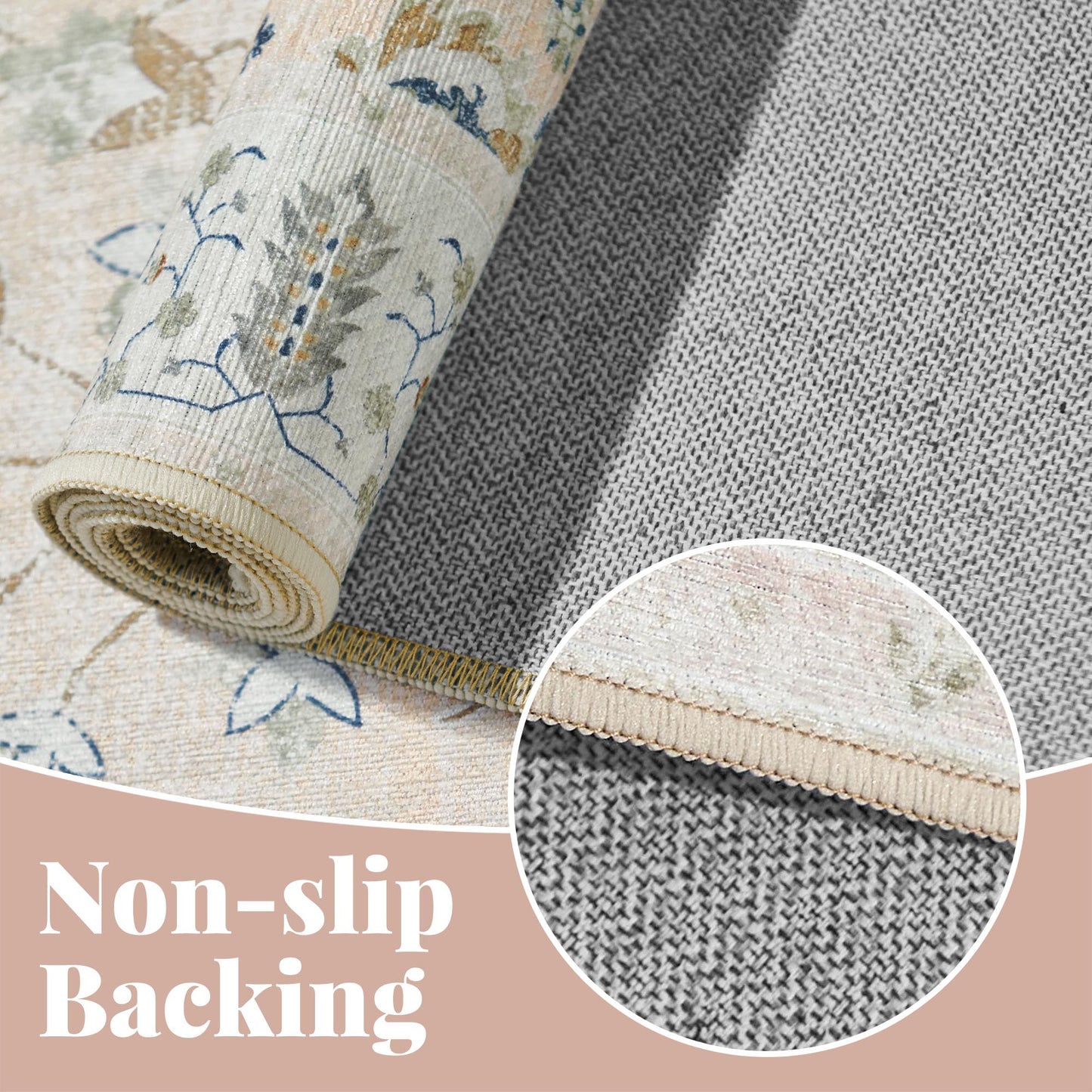 RUGKING Living Room Rug Floral Printed Pink Indoor Accent Mat with Non-slip backing Retro Persian Rugs for Bedroom Dining Room