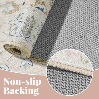 RUGKING Living Room Rug Floral Printed Pink Indoor Accent Mat with Non-slip backing Retro Persian Rugs for Bedroom Dining Room
