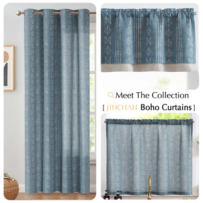 TOPICK Boho Linen Kitchen Curtains ,  Striped Farmhouse Cafe Curtains, Light Filtering Rod Pocket Small Curtains for Kitchen (Set of 2)