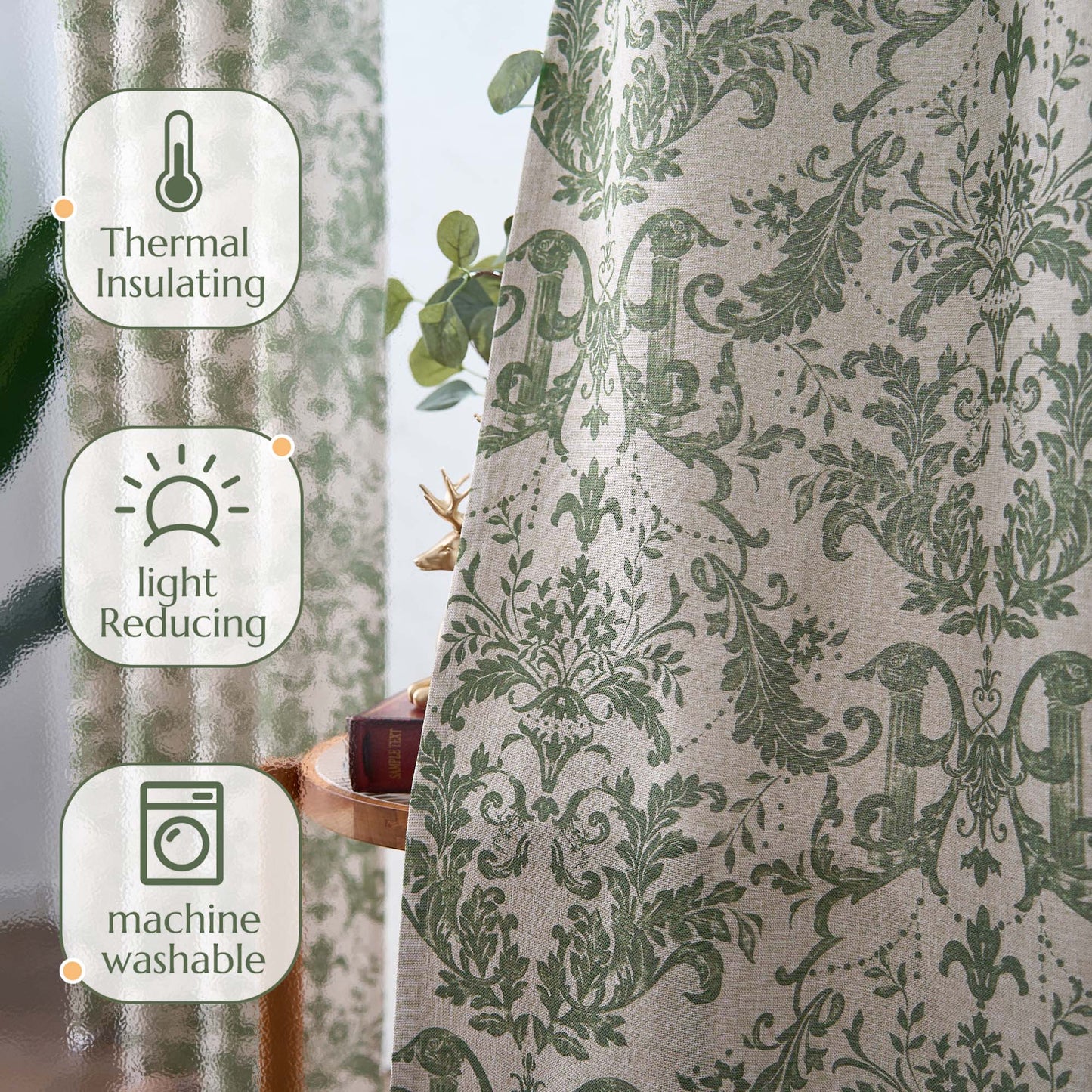 Curtainking Blackout Curtains for Bedroom Thermal Curtains Floral Patterned Living Room Vintage Country Curtain