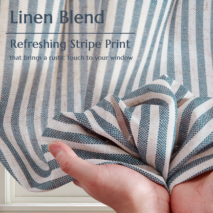 Curtainking Striped Kitchen Curtain Linen Cafe Curtains Semi-Sheer Rustic Farmhouse Tier Curtains Rod Pocket 2 Panels