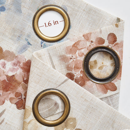 CURTAINKING Farmhouse Linen Curtains for Living Room Bedroom Floral Patterned Light Filtering Linen Blend Curtain Burlap Effect Drape Window Treatments 2 Panels