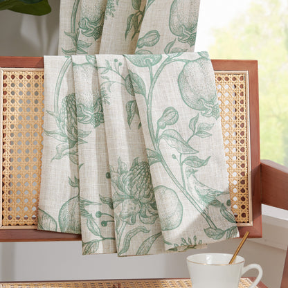 CURTAINKING Linen Curtains Floral Curtains for Living Room French Curtains Back Tab Light Filtering Toile Print Farmhouse Bedroom Curtains Window Curtain Set 2 Panels
