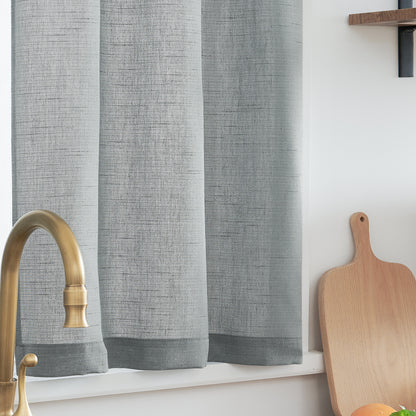 Curtainking Farmhouse Rod Pocket Semi-Sheer Cafe Curtains, Linen Textured Window Curtains, 2 Panels