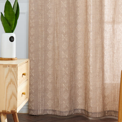 Curtainking Linen Blend Curtains Light Filtering Geometric Striped Boho Farmhouse Grommet Curtains for Living Room Pack of 2